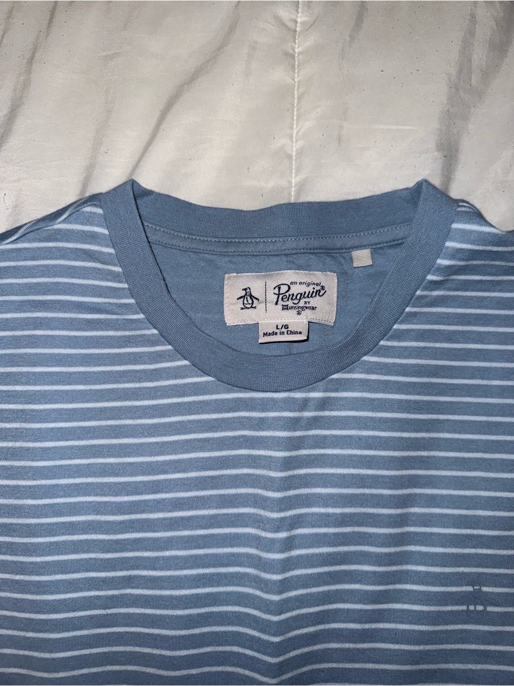 Original Penguin Men’s Light Blue Striped Crewneck Longsleeve Shirt